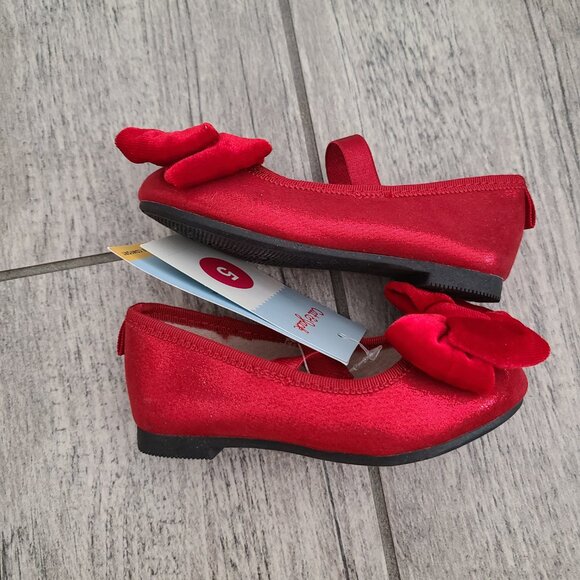 Cat & Jack Baby Girl Red Bow Mary Jane Flats Size 5 NWT - Picture 7 of 11
